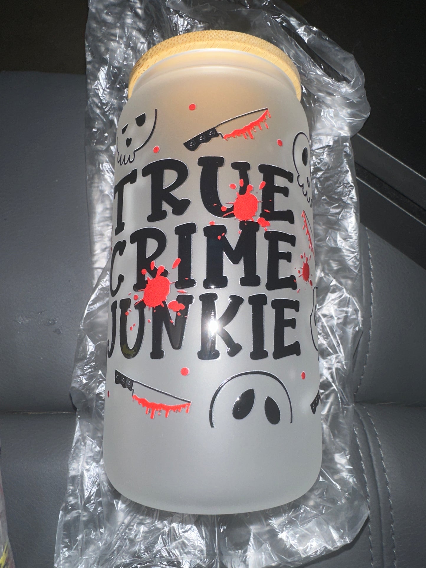 16 oz Frosted UV DTF Cup True Crime Junkie